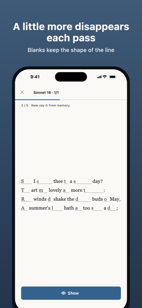 A passage with half of its words blanked